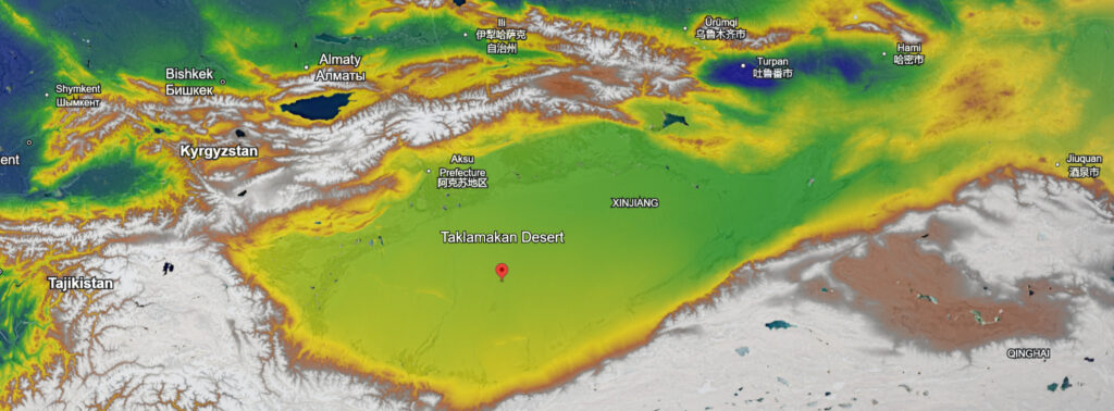 Topographic model of the Taklamakan Desert and surrounding areas
