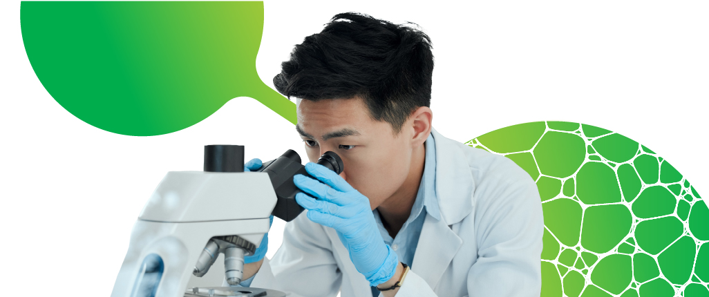 Teva scientist using microscope working on research for innovative medicines