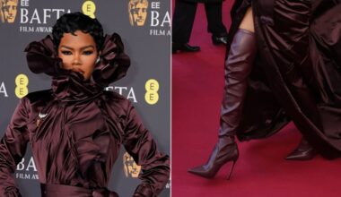 Teyana Taylor in Le Silla's Cherry Red Eva Thigh-high Boots at the 2026 BAFTAs on Sunday.