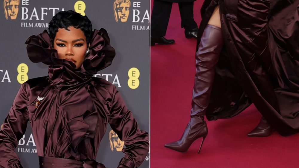Teyana Taylor in Le Silla's Cherry Red Eva Thigh-high Boots at the 2026 BAFTAs on Sunday.
