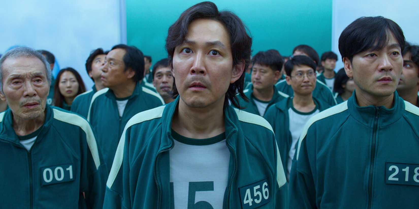 The players looking worried in Squid Game