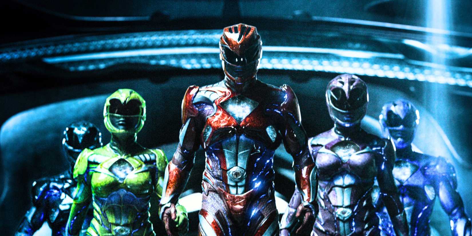 The rangers team in the 2017 Power Rangers movie