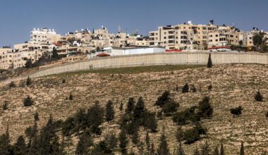 The West Bank village of al-Ram is pictured behind Israel