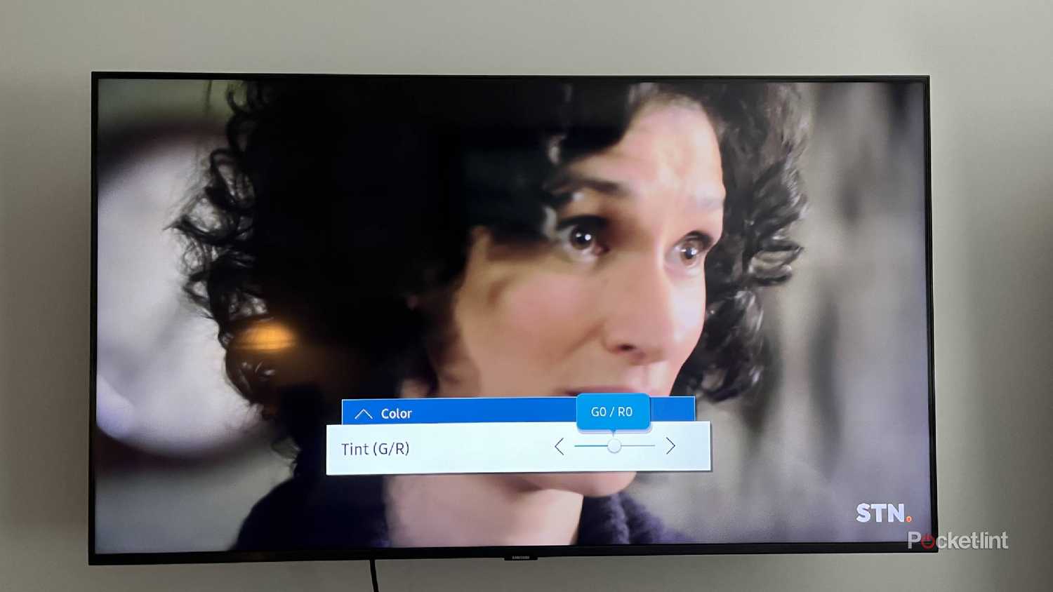 Adjusting the tint on a Samsung smart TV.