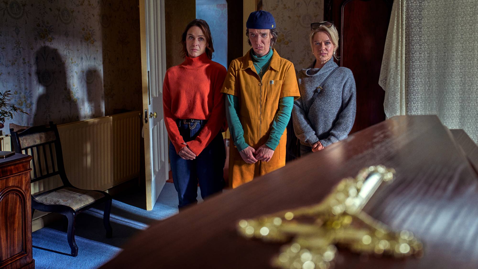 (L-R) Roisin Gallagher as Saoirse, Caoilfhionn Dunne as Dara and Sin&eacute;ad Keenan as Robyn in "How to Get to Heaven from Belfast"