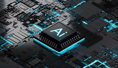 The letters Ai written on a computer chip.