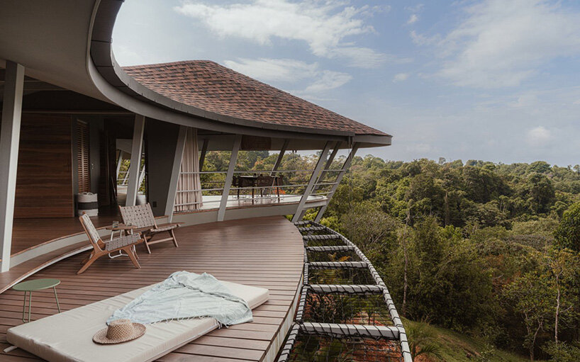 timber decking follows the arc of the building