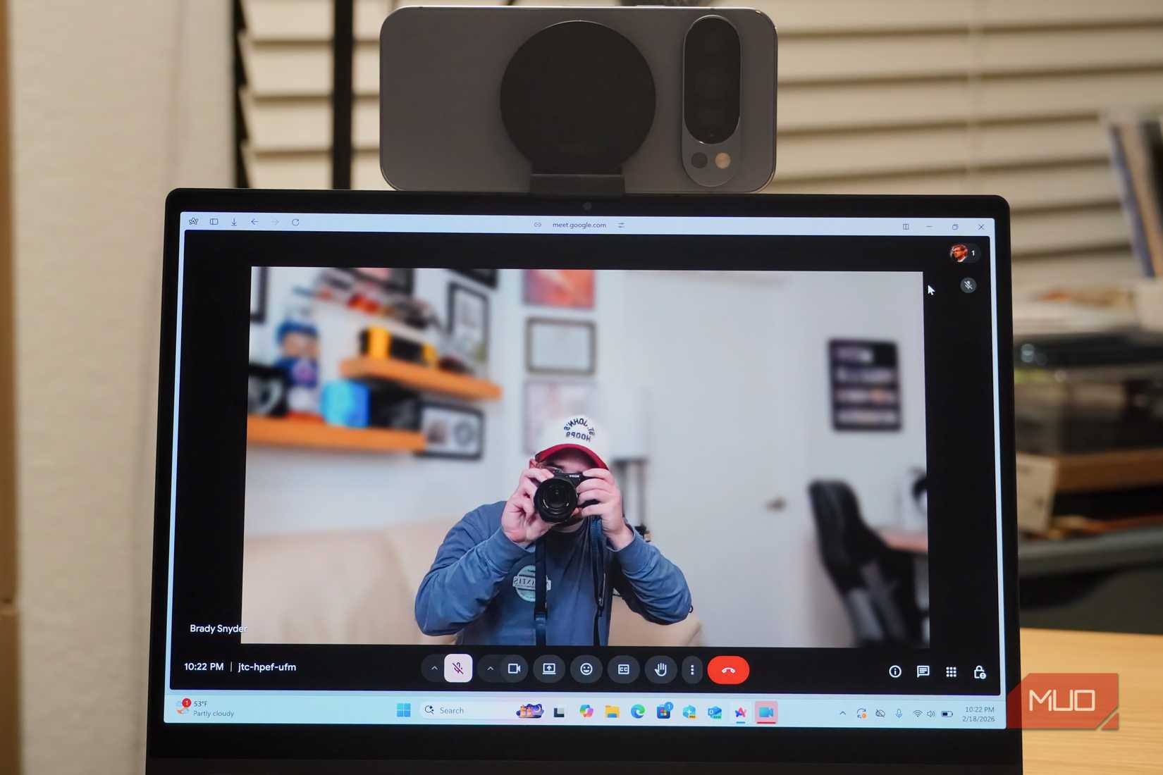 Connected Camera in Google Meet on a Google Pixel 10 Pro.