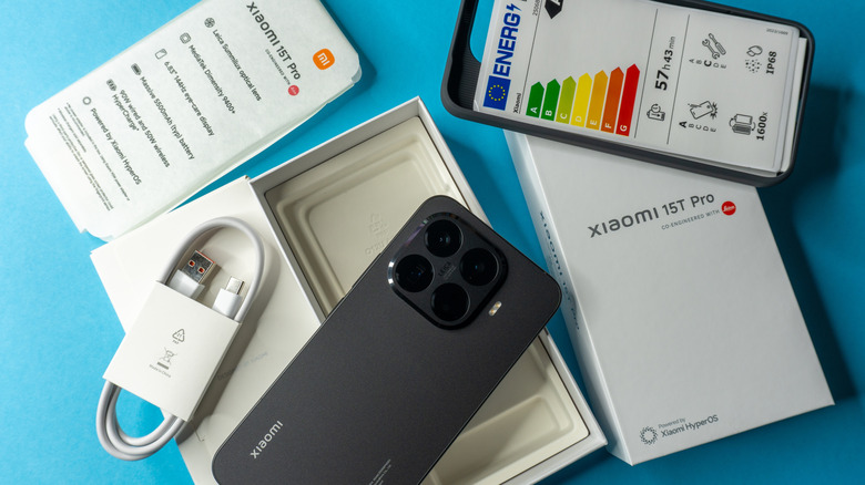 The Xiaomi 15T Pro box contents after unboxing the phone.