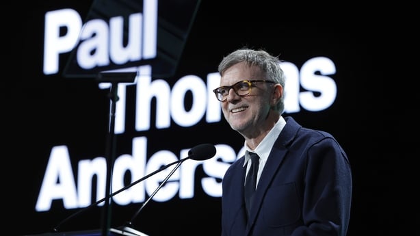 Paul Thomas Anderson speaks onstage during 2023 Pioneer of the Year: A Celebration of Erik Lomis at The Beverly Hilton on 4 October, 2023 in Beverly Hills