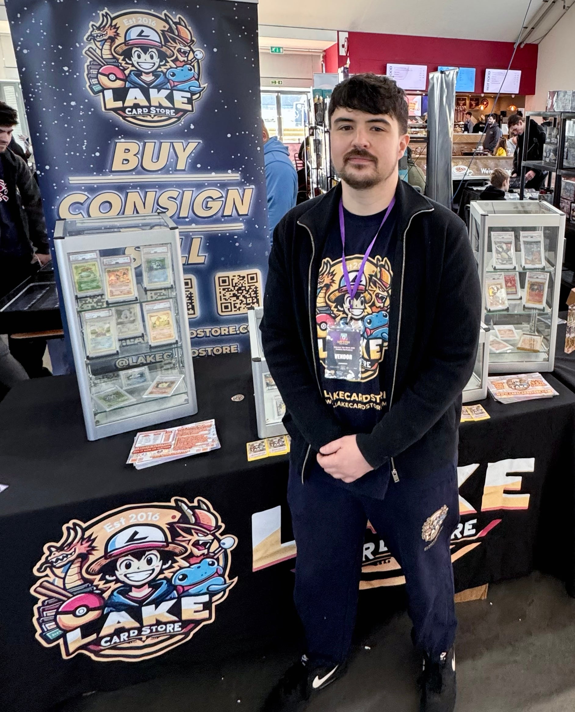 Thomas sells cards and other merchandise at trade shows