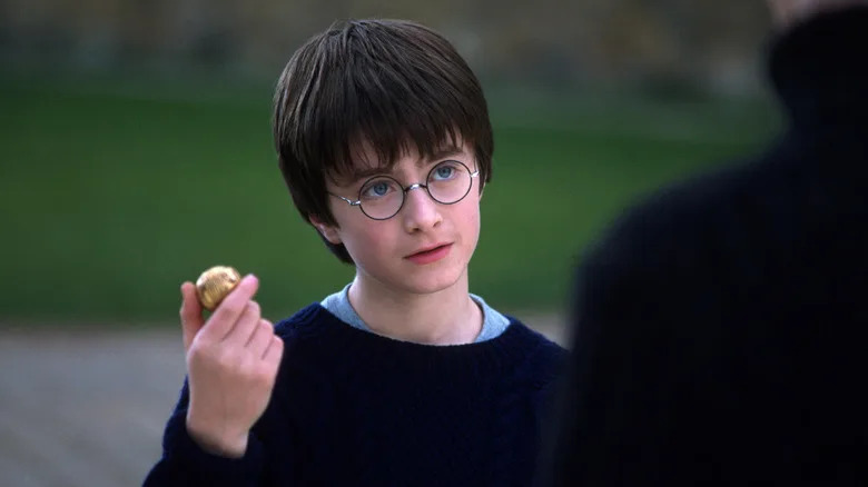 Harry holding up the Golden Snitch in Harry Potter and the Sorcerer's Stone
