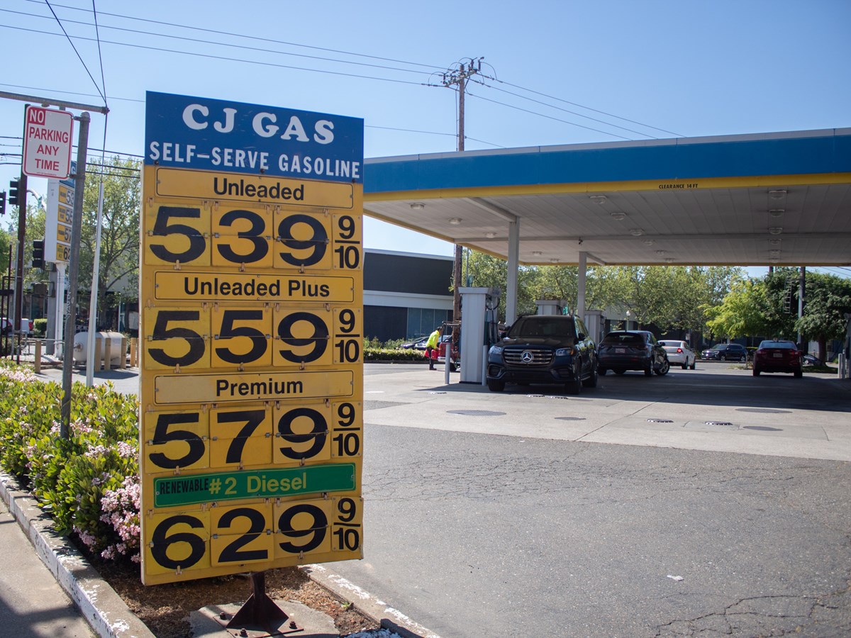 Gas prices Friday, March 20, 2026, at CJ Gas located at 6441 Folson Blvd in Sacramento.