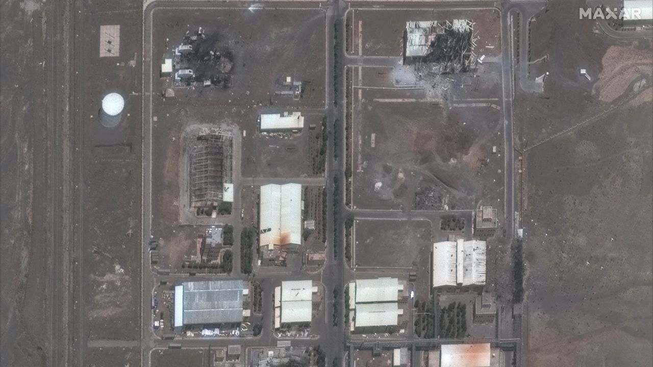 A close-up image shows buildings at Iran's Natanz Nuclear Facility on June 14, 2025, after they sustained heavy damage from Israeli Military strikes. Satellite image ©2025 Maxar Technologies