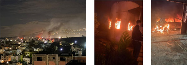 Burning houses and vehicles in Deir al-Hatab (Ramallah News Facebook page, March 22, 2026)