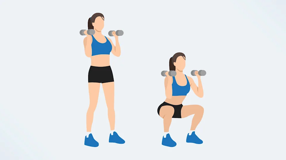 an illustration of a woman doing dumbbell squats