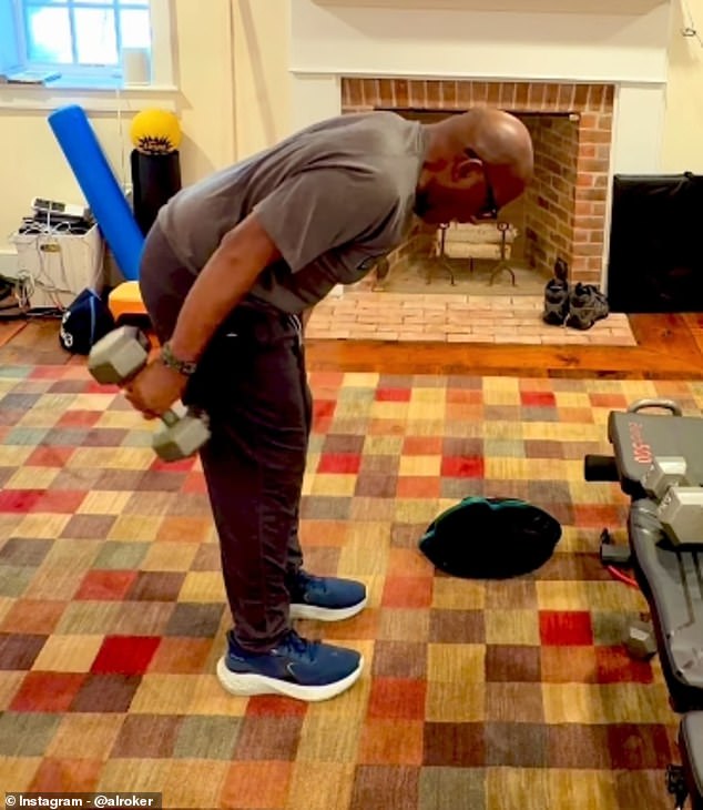 After using weights to work his muscles, he then hits the treadmill for 30 minutes