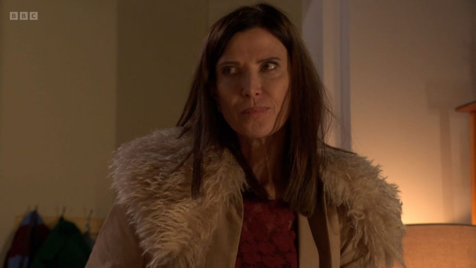 eastenders bea pollard wearing a fur collar coat