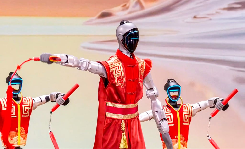 Humanoid robots perform during China Central Television’s Spring Festival Gala on February 16. Photo: Handout
