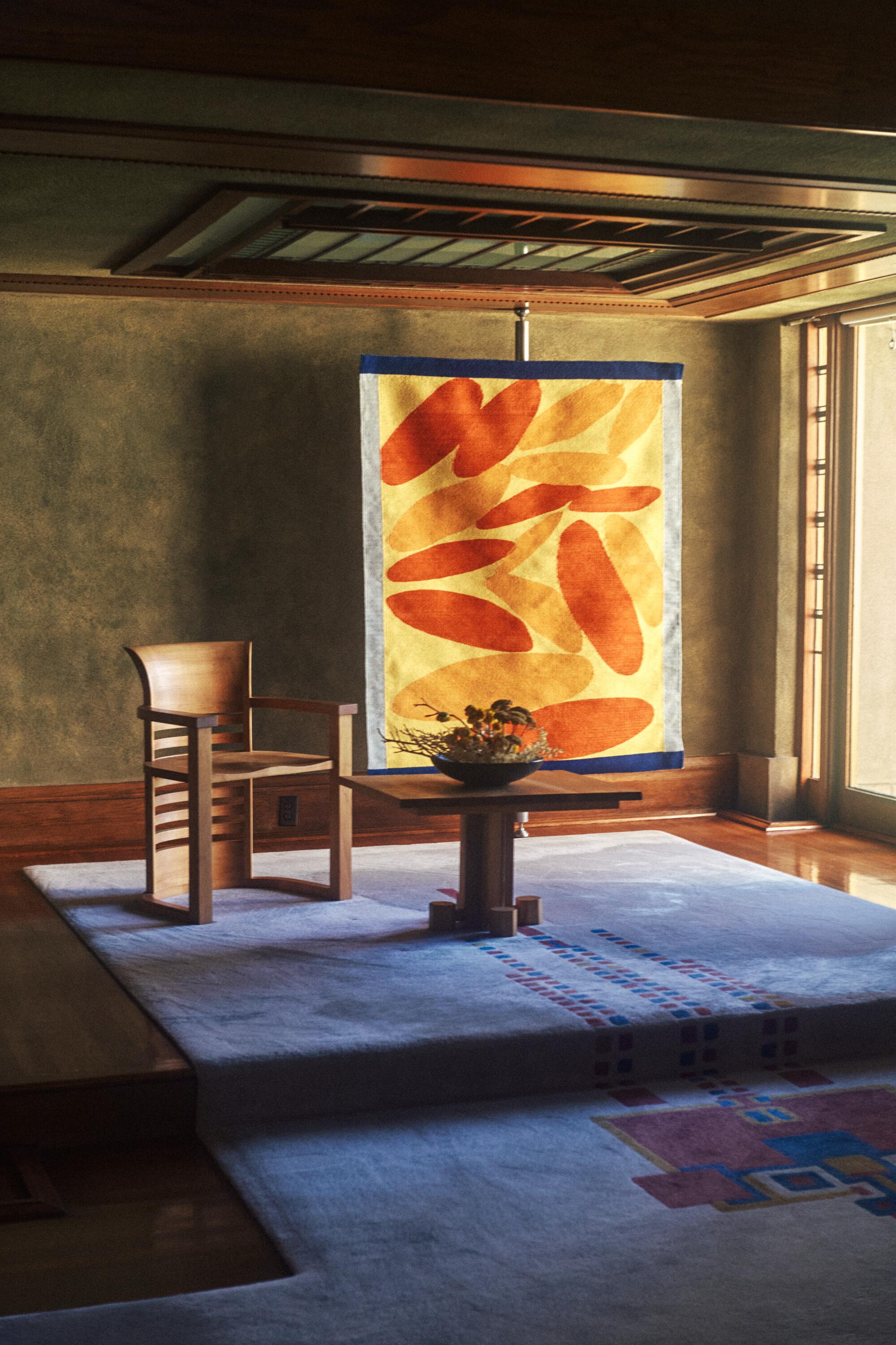 Ryan Preciado's site-responsive "Diary of a Fly" at Hollyhock House features Oaxacan-woven textiles.