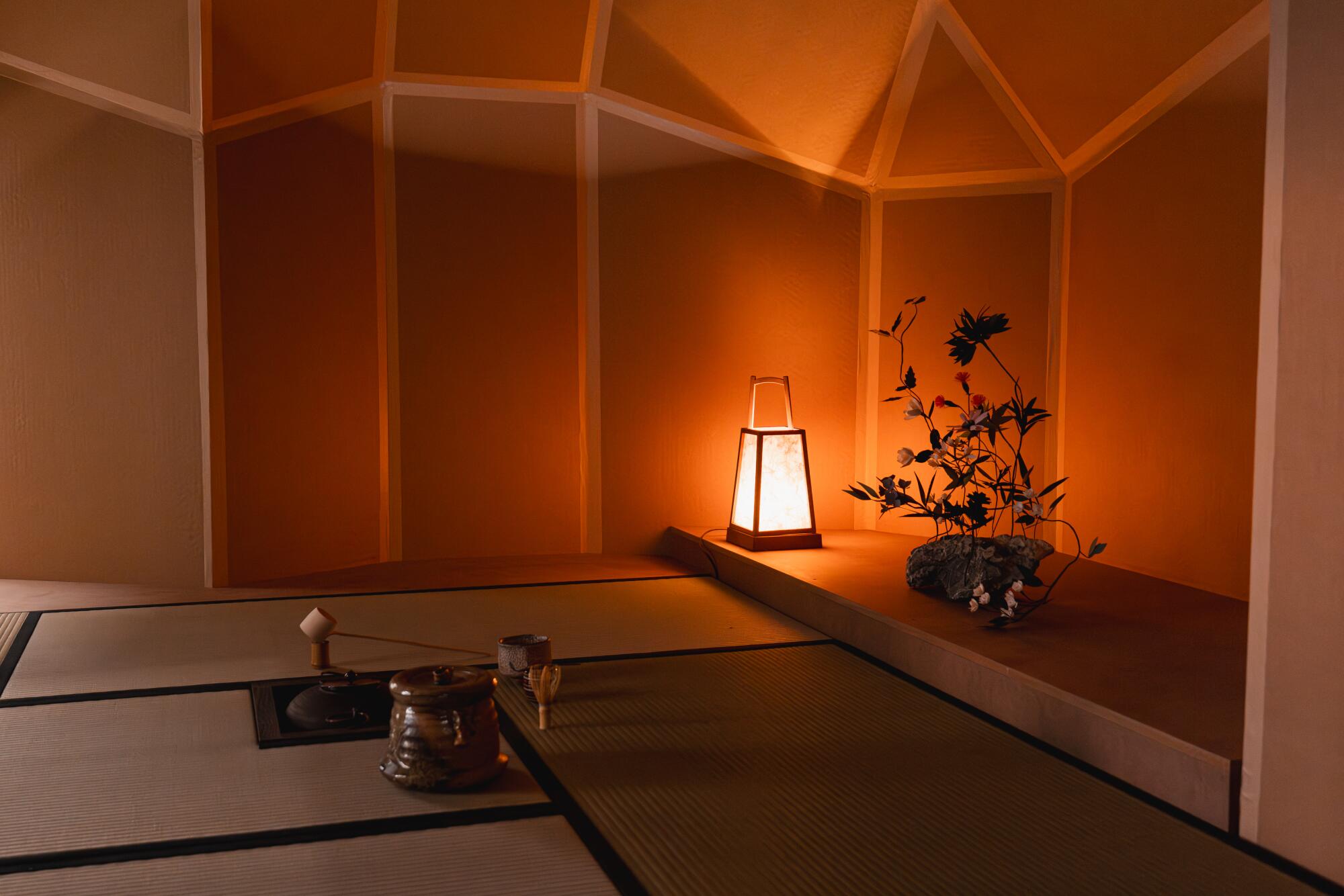 Rocky's Matcha hosts Japanese tea ceremonies in an ensō-inspired tea house from Oscar Tuazon at Morán Morán.