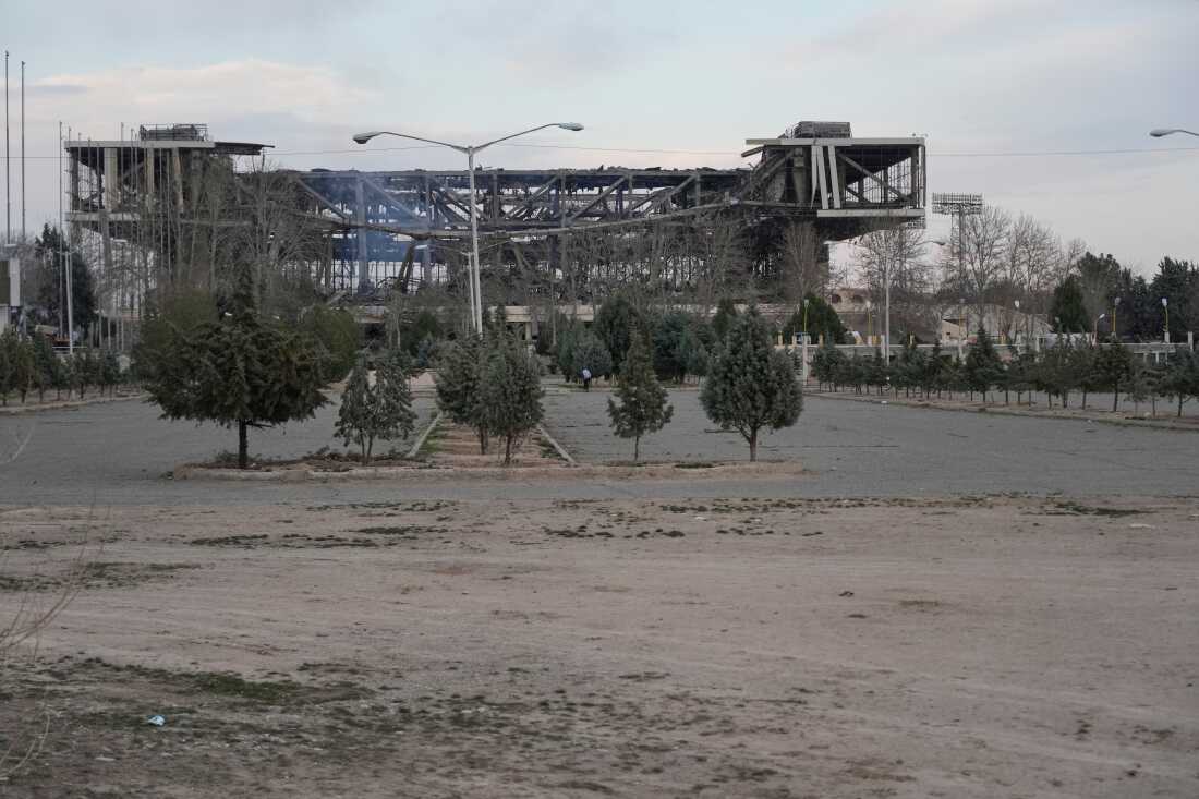 The damaged 12,000-seat Azadi indoor stadium.