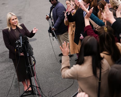 Press secretary Karoline Leavitt speaks with reporters at the White House.