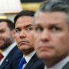 Vice President Vance, Secretary of State Marco Rubio and Defense Secretary Pete Hegseth look on as President Trump meets with German Chancellor Friedrich Merz in the White House on March 3.