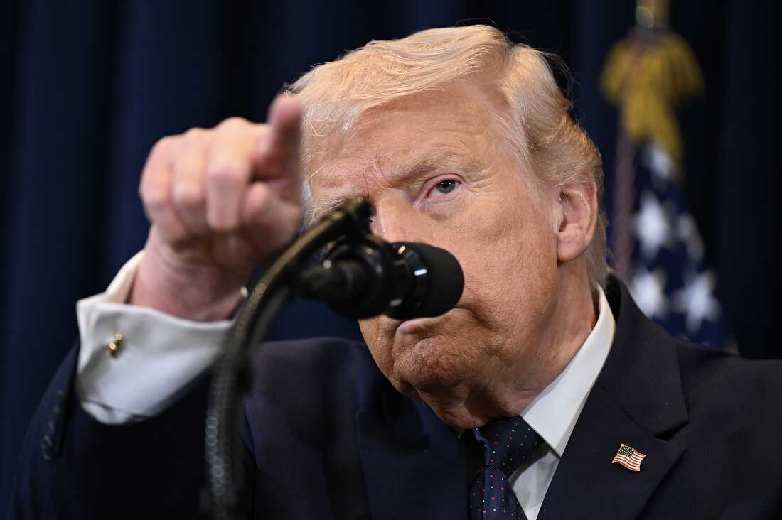 President Trump speaks to reporters during a news conference at Trump National Doral Miami on March 9 in Doral, Fla. Trump spoke on his administration's strikes on Iran.