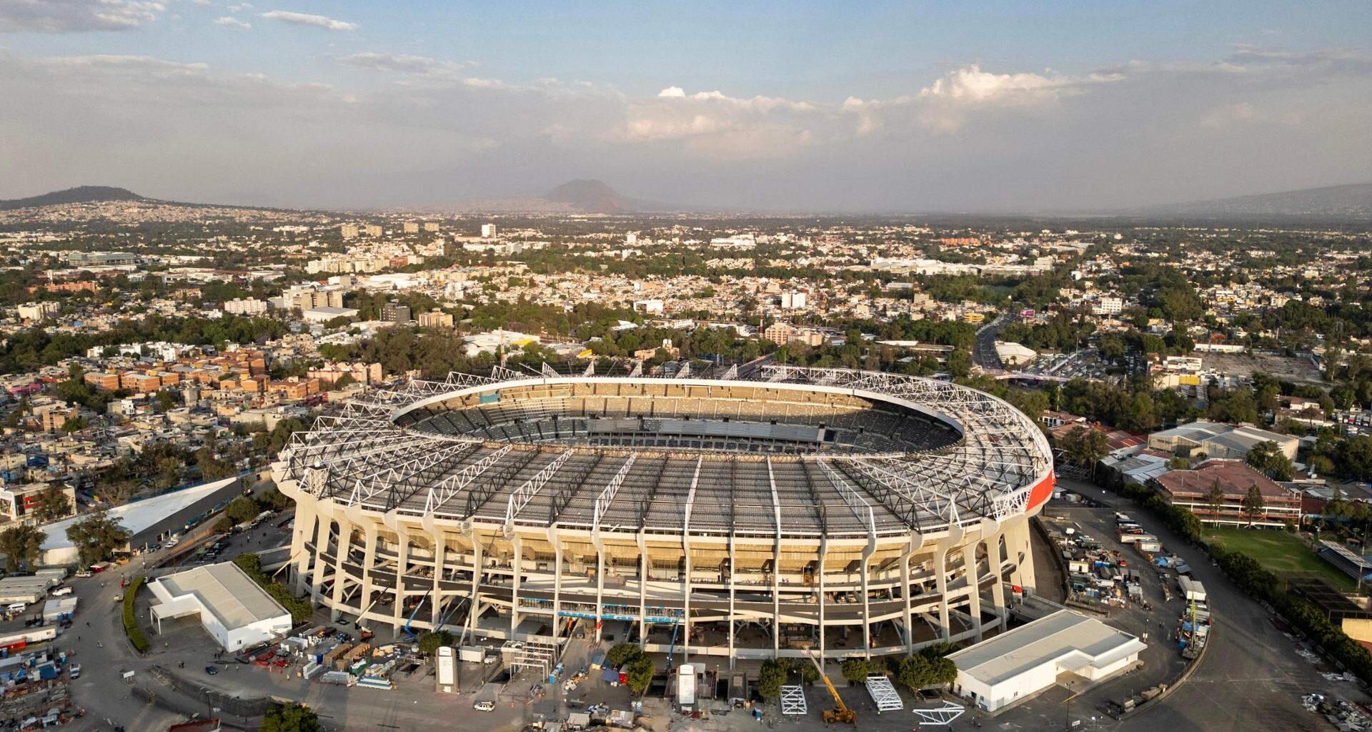 This aerial view shows the Banorte stadium (formerly known as Azteca), which is undergoing renovations to host the opening ceremony of the upcoming FIFA World Cup, in Mexico City, Feb. 26. AFP-Yonhap