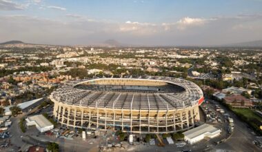 This aerial view shows the Banorte stadium (formerly known as Azteca), which is undergoing renovations to host the opening ceremony of the upcoming FIFA World Cup, in Mexico City, Feb. 26. AFP-Yonhap