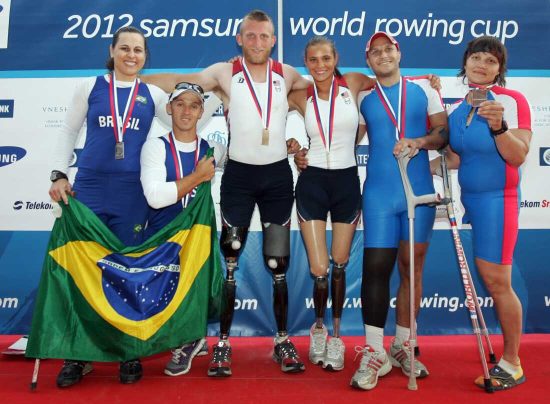 Masters pictured at rowing world cup event in 2012; she won her first Paralympic medal in the sport that year but had to pivot away from it due to injuries.