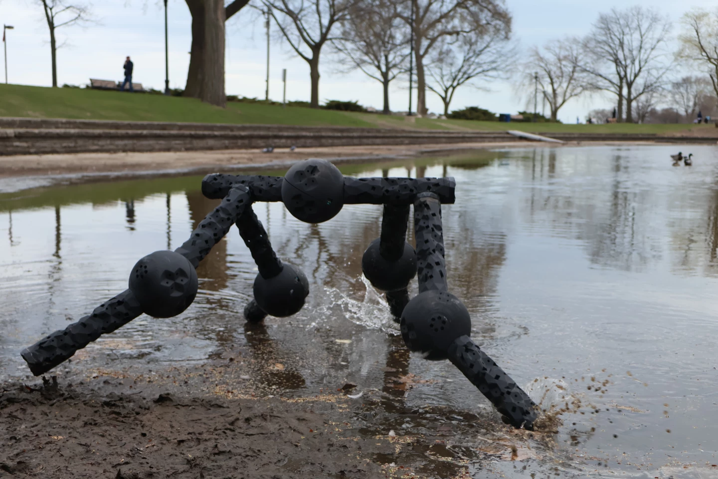 The robot can traverse various types of terrain
