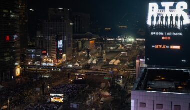 “BTS COMEBACK LIVE: ARIRANG” unfolds at Gwanghwamun Square in Seoul, Saturday. Joint Press Corps