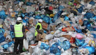 Piles of waste are stacked at a recycling sorting facility in Seoul. / Yonhap