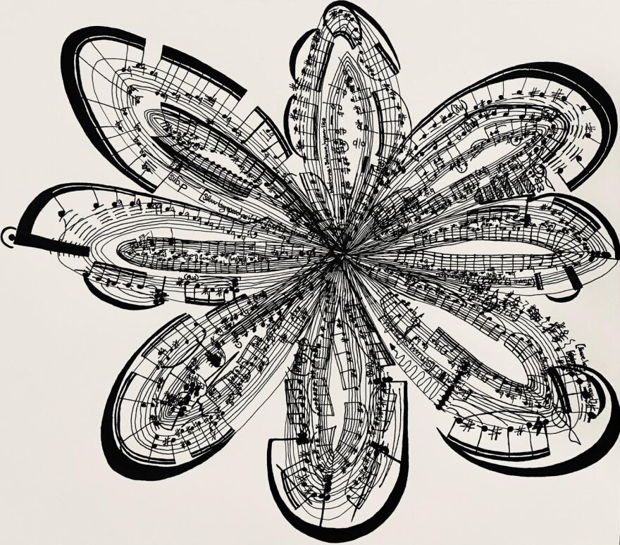Image of a score shaped as a flower with interlocking loops.
