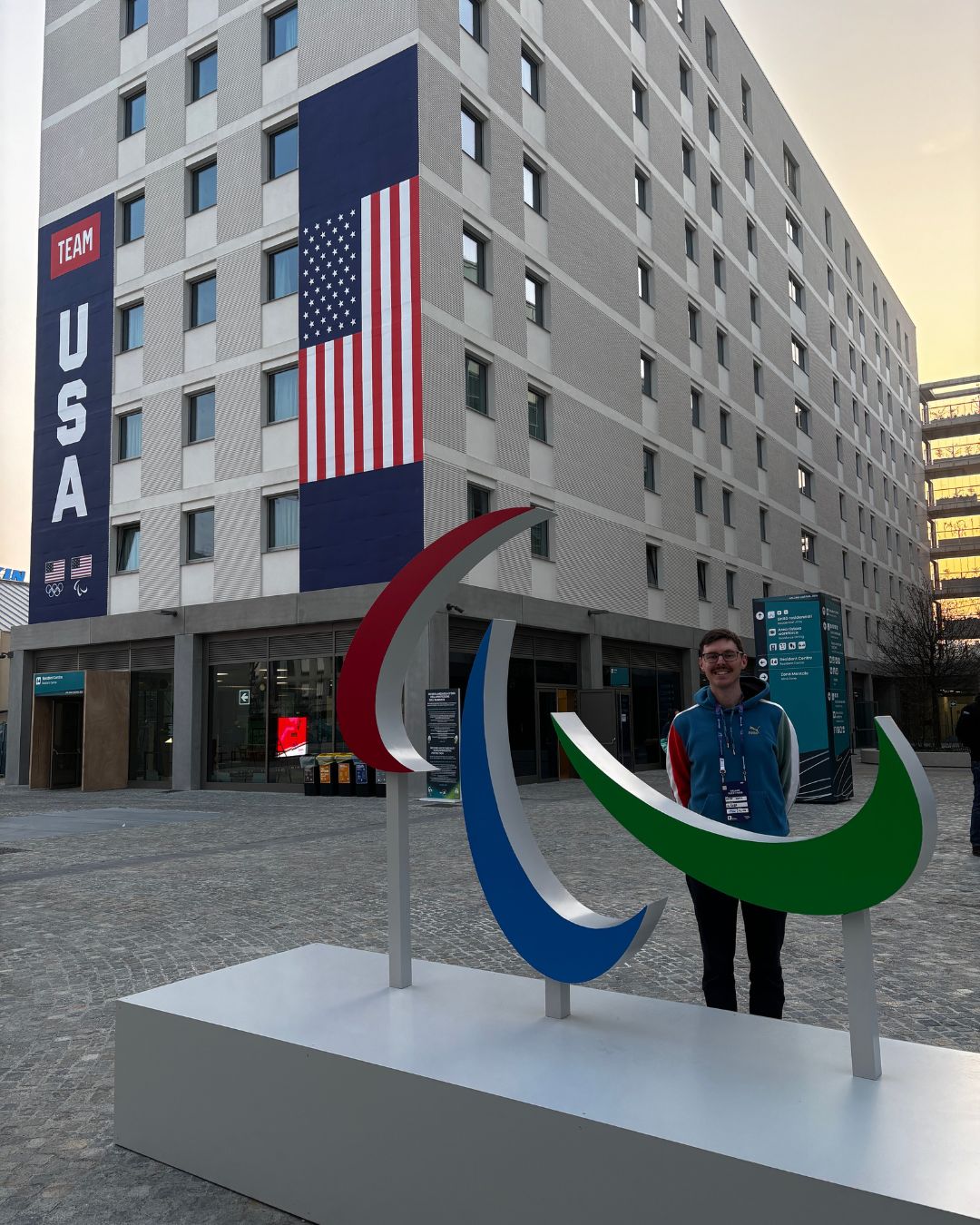 Luskin MURP and Bohnett Fellow, John Kerr, on a tour of the Paralympic Village, Milan, Italy