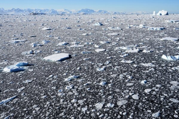 Sea ice covers the ocean at Yalour Islands in Antarctica, Nov. 24, 2025. (AP Photo/Mark Baker, File)