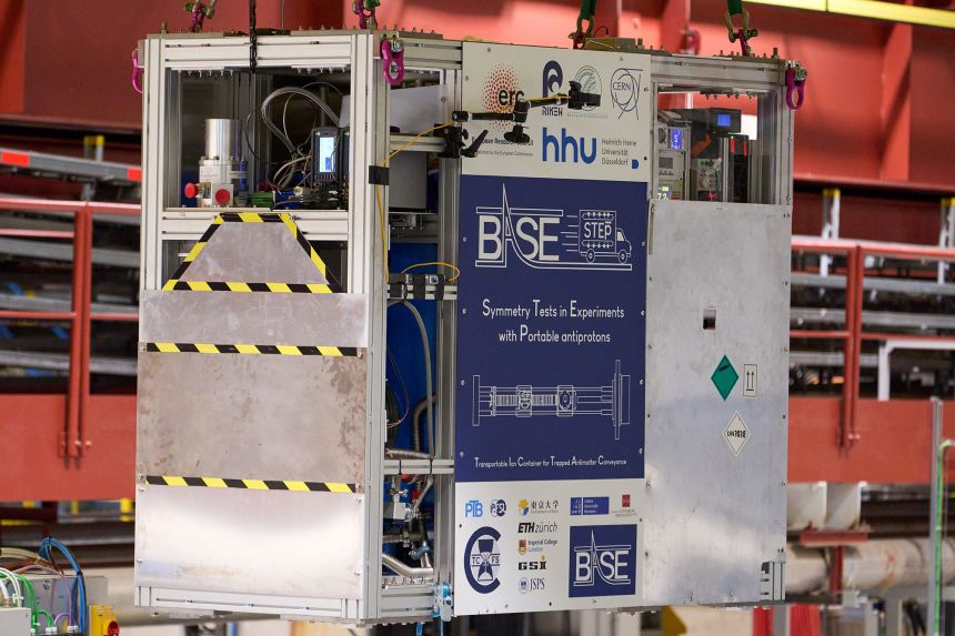 The portable Penning trap used to transport the antimatter confined 92 antiprotons in a vacuum.