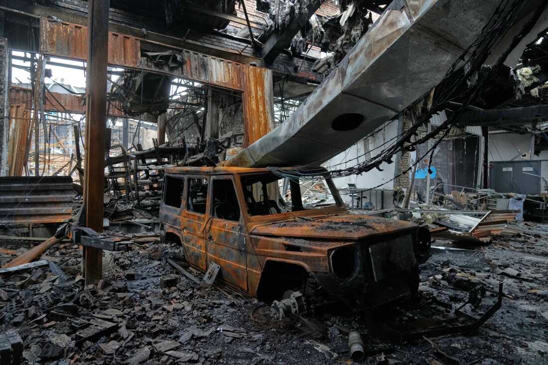 A view of the damages at Hypercar, an auto service center, which according to the company's officials were caused by strikes on March 1, in Tehran, Iran, Saturday, March 28, 2026.