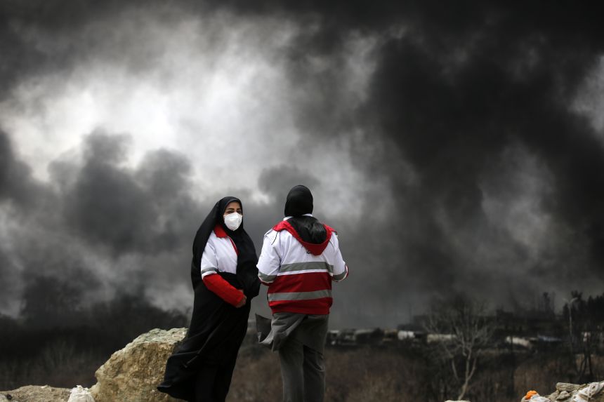 Black smoke rises after fires broke out following US-Israel attacks targeting some oil storage facilities targeted, including the Shehran oil depot, in Tehran, Iran, on March 8, 2026.