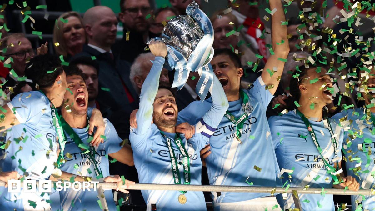 Nico O'Reilly celebrates after putting Manchester City ahead against Arsenal in The Carabao Cup Final at Wembley.