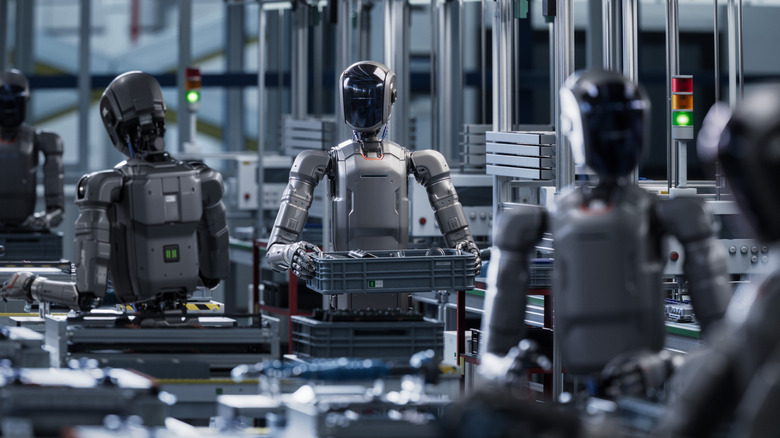 3D rendered robots working autonomously.