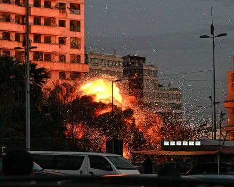 A fireball rises from the site of an Israeli airstrike that targeted a building in Beirut’s Bashoura neighbourhood on Wednesday