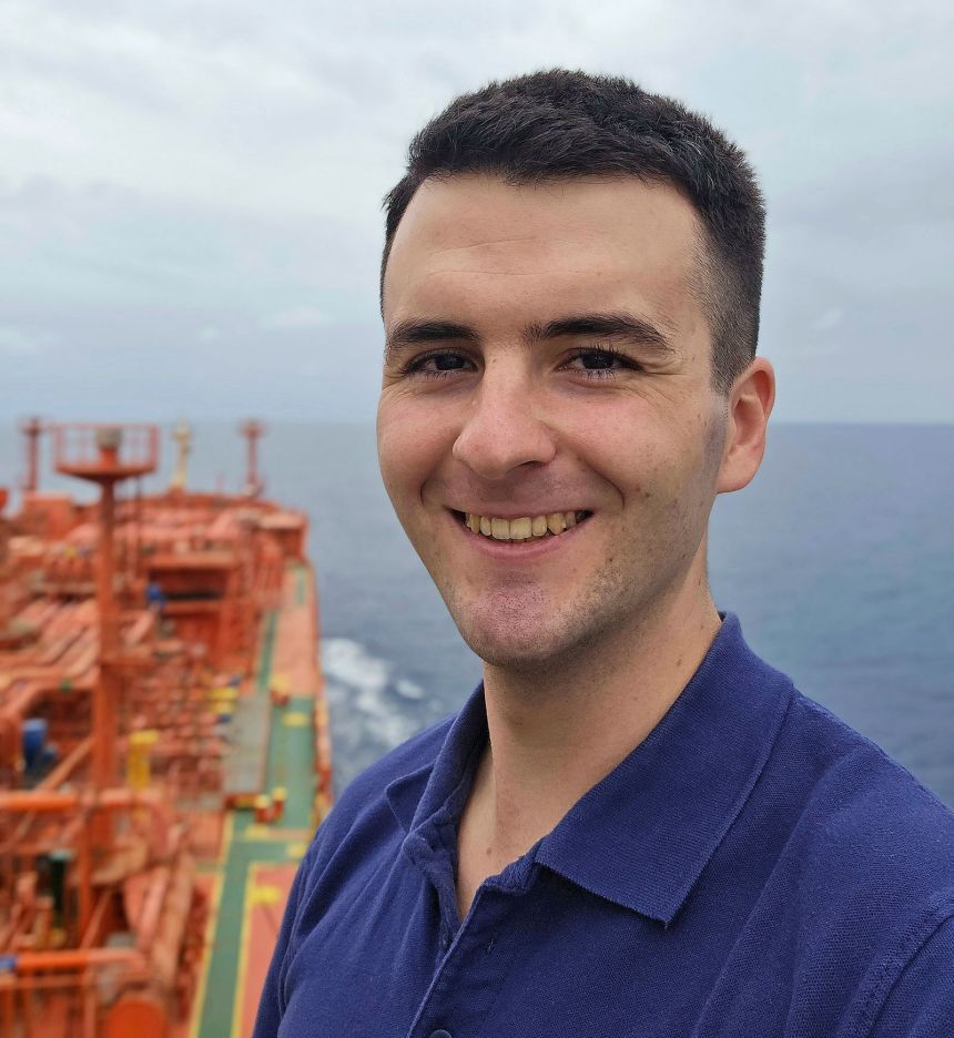 Martín Izaguirre Salgado aboard a gas carrier headed to Mozambique.