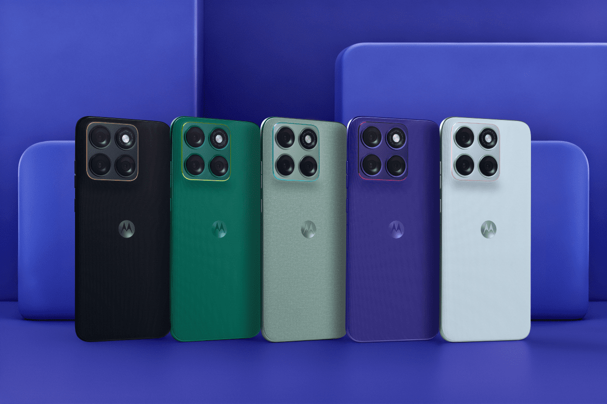 the motorola edge 70 fusion, show in its 5 PANTONE curated color options.