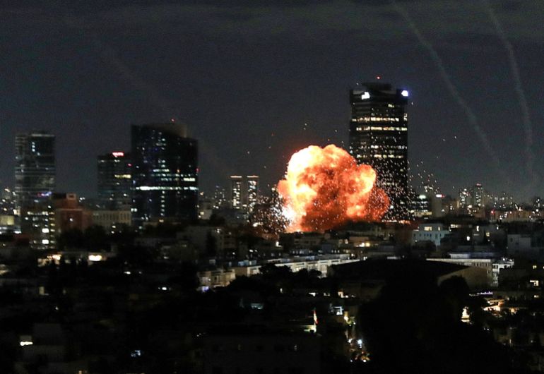 An explosion caused by a projectile impact after Iran launched missiles into Israel following Israel and the U.S. launched strikes on Iran, in Tel Aviv, Israel, February 28, 2026. REUTERS/Gideon Markowicz ISRAEL OUT. NO COMMERCIAL OR EDITORIAL SALES IN ISRAEL