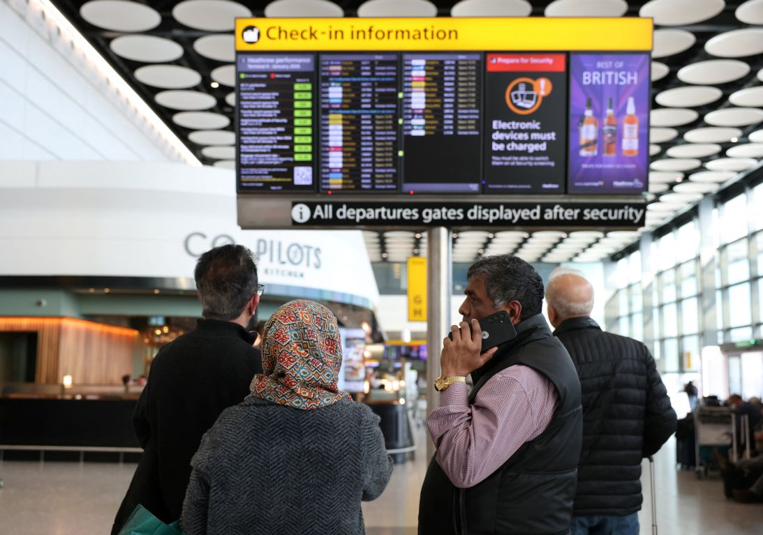 Travelers and crew are stuck in affected regions and this has a knock-on effect across the global aviation network. Pictured here: people check a departure board displaying canceled flights to Middle East countries amid the U.S.-Israel conflict with Iran, at Heathrow Airport Terminal 4 on March 2.