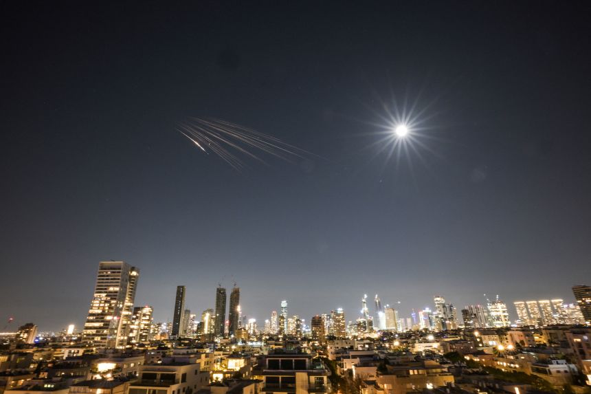 An Iranian missile with cluster munitions is seen over central Israel on March 5.