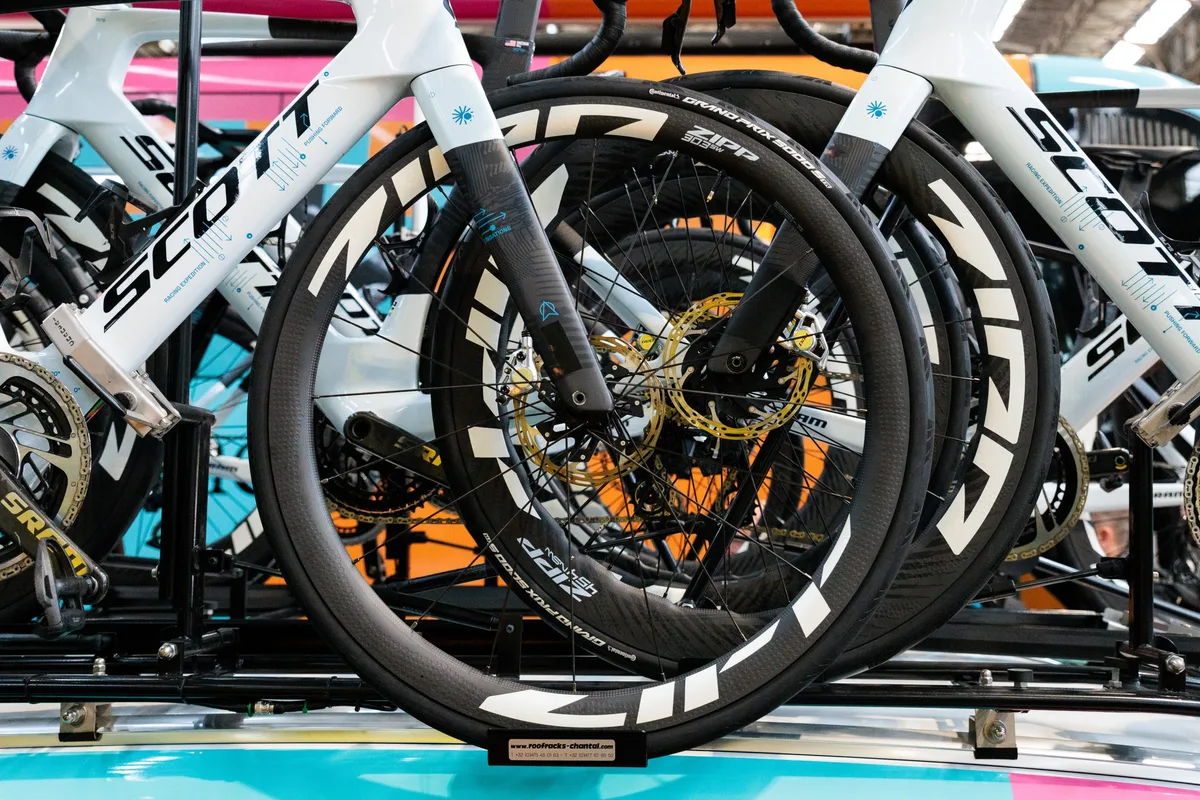 Zipp 303 wheel at 2026 Omloop Het Nieuwsblad.